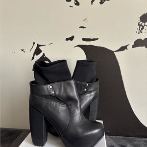 Miista Black Leather Platform Ankle Boots with Stretch Collar